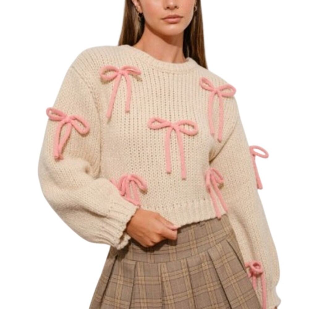 NEW Pretty Garbage Boutique Chunky Knit Bow Sweater Large